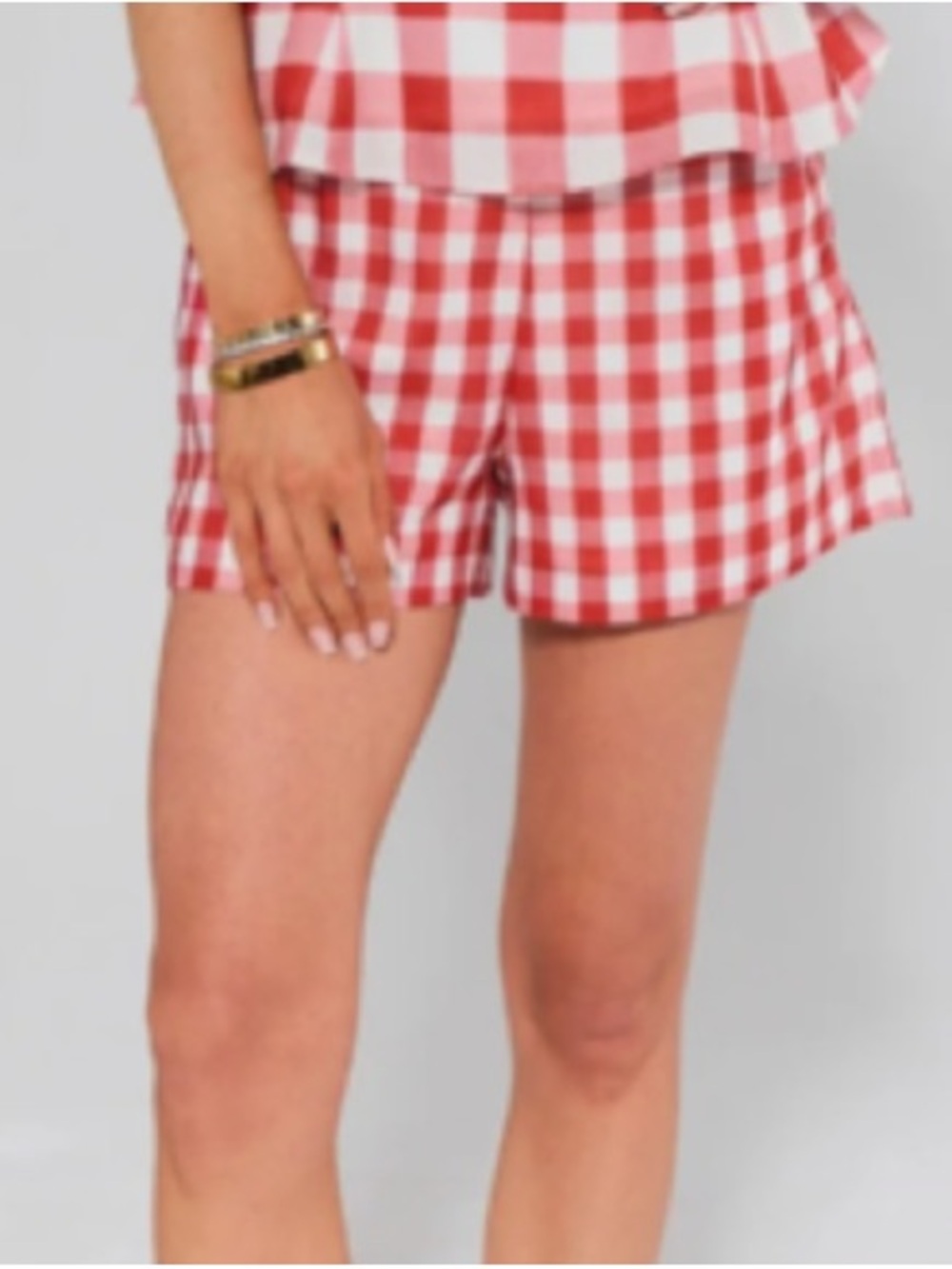 Gingham Red Bermuda Shorts with Elastic Waist